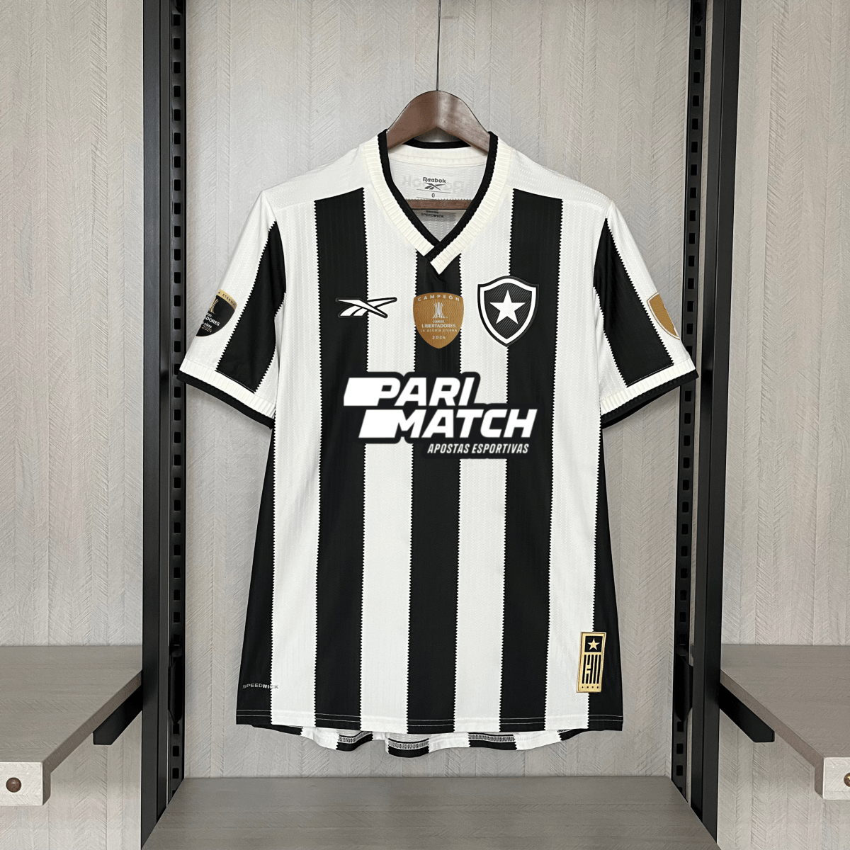 Camisa Reebok Botafogo 24/25 Casa - Preta e Branca  (Com todos patrocinadores)